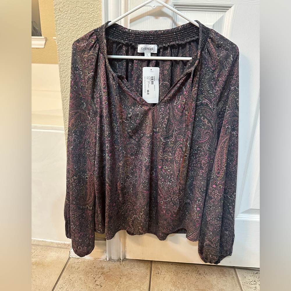 Evereve Kyra Paisley Smocked Blouse - size Large